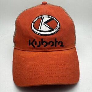 Kubota Tractor Trucker Hat Cap Orange And White Mesh Back Adjustable